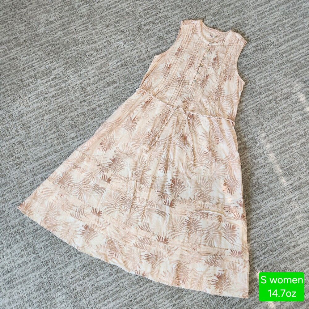 Faherty women's linen blend palm peach sleeveless midi dress size S